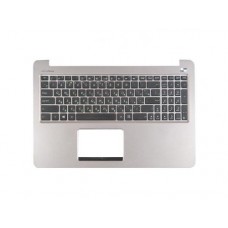 13NB0A52AM0201 Клавиатура для ноутбука Asus K501UX с топкейсом, светло-стальная, черные кнопки, белые буквы, без подсветки [13NB0A52AM0201] (с разбора), мелкие царапинки
