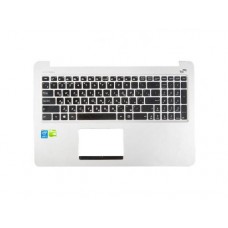 13NB08P1AM0201 Клавиатура для ноутбука Asus K501LX с топкейсом, светло-стальная, черные кнопки, белые буквы, с подсветкой [13NB08P1AM0201] (с разбора), потертости